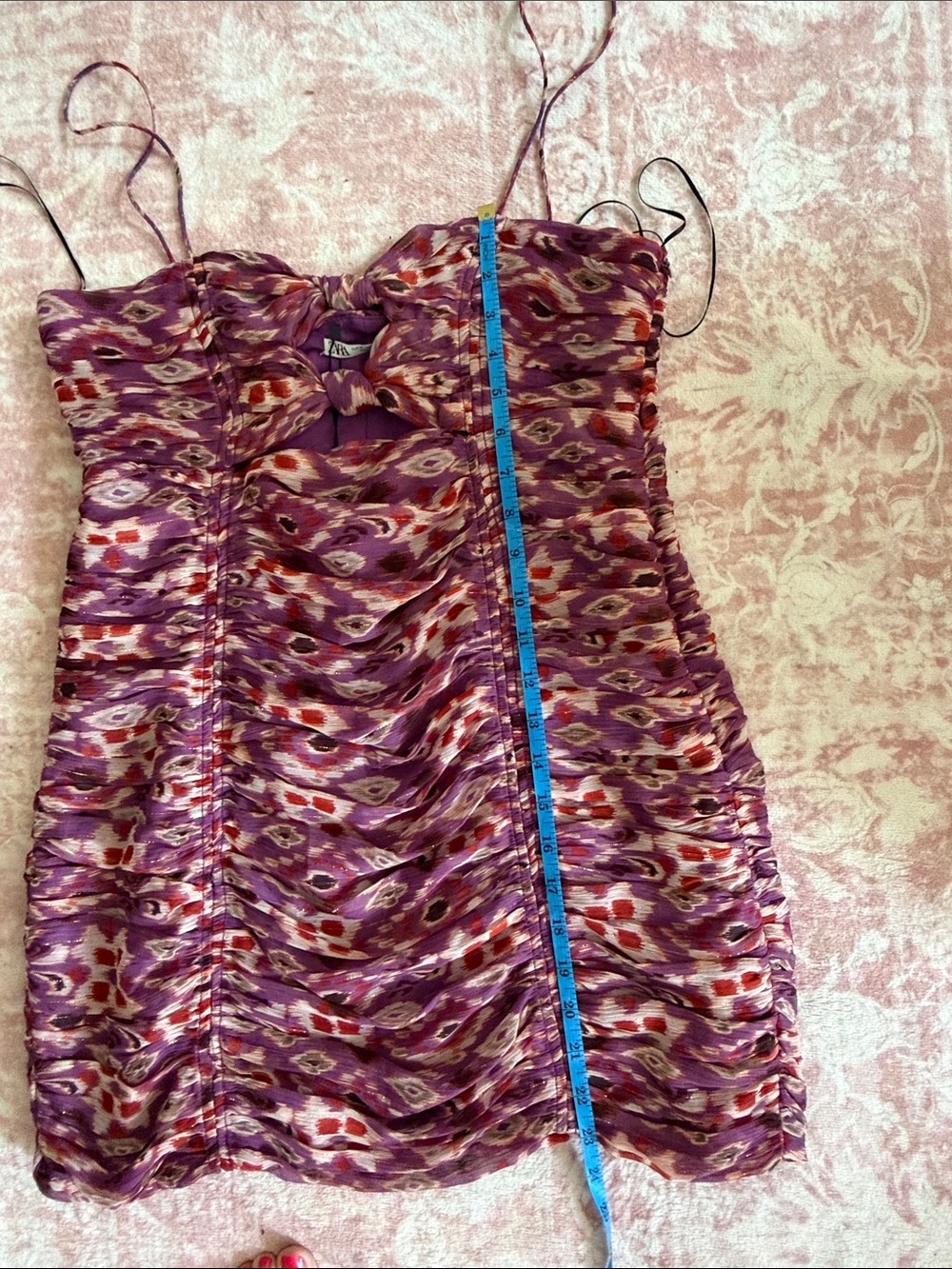 Zara Purple Patterned Ruched Mini Dress - Picture 7 of 7